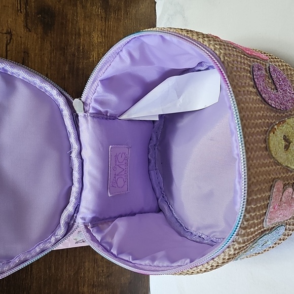 Tan Cosmetic Case with Glitter Accents - Picture 2 of 3